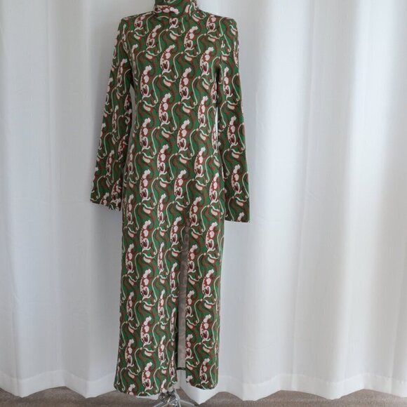 Zara Blogger Fave Paisly Print Green Brown Midi Dress Sz S - Picture 5 of 11